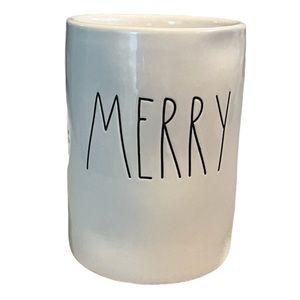 Rae Dunn MERRY Candle Ceramic Cream Color Balsam Pine Scent 7.7 oz